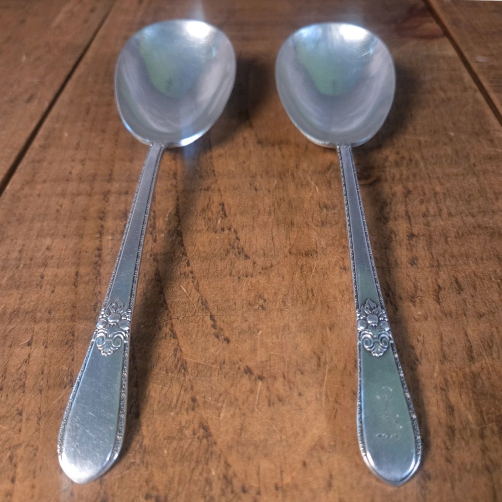 Vtg 1847 Rogers Bros IS Adoration Silverplate Tablespoons Serving Spoons Set 2